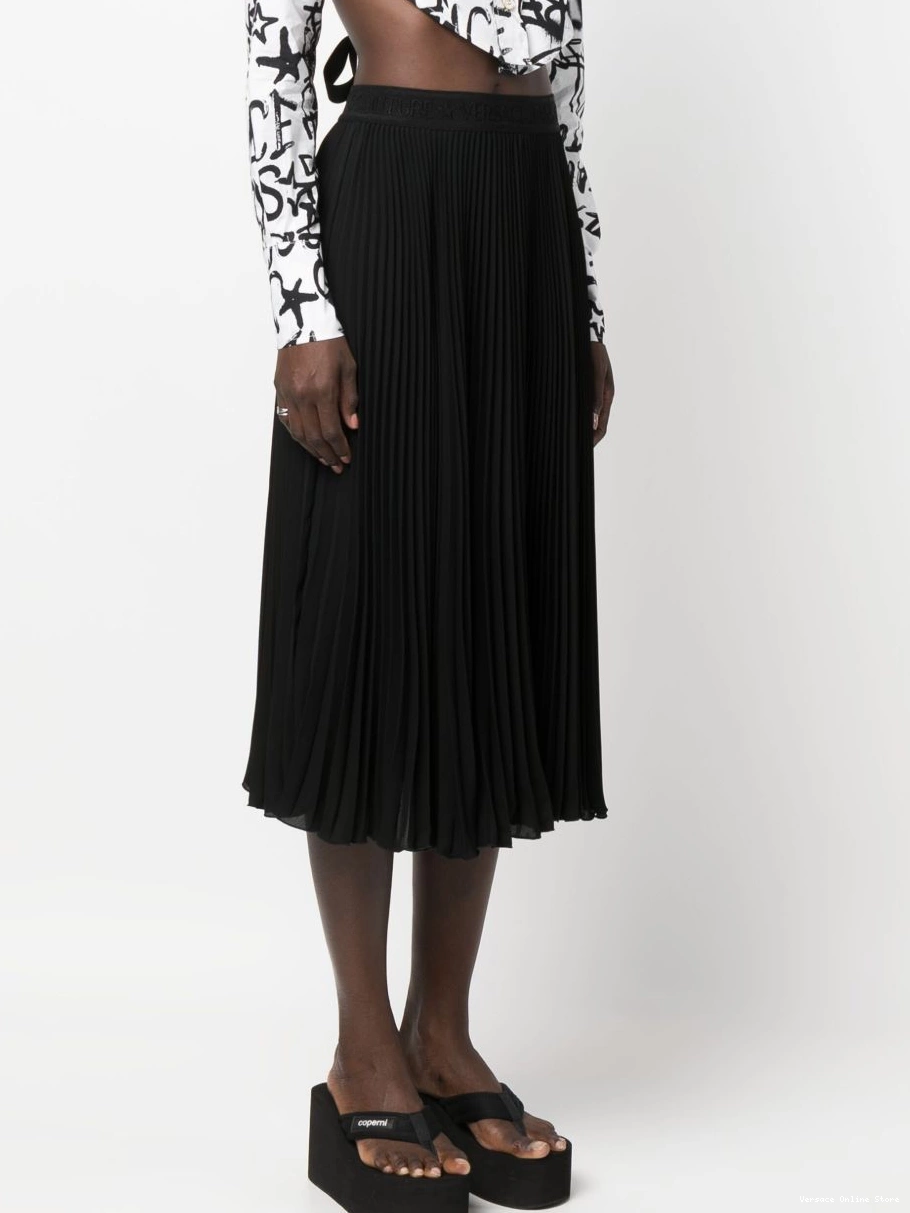 Affordable midi Couture Jeans Versace logo-waistband fully-pleated skirt Women 0813